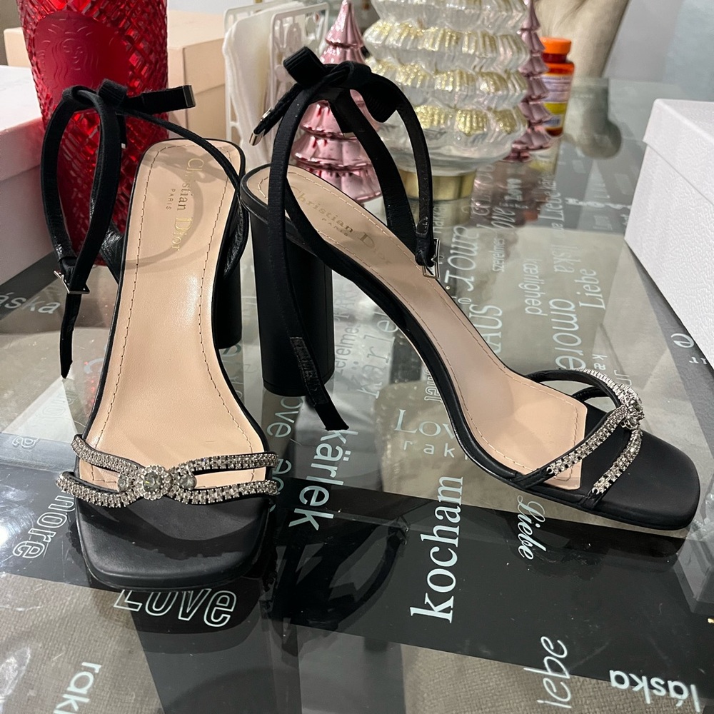 Dior Black Heels with Rhinestone Accents
